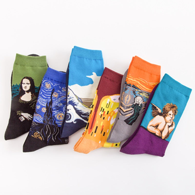 Fashionable Men's Medium Tube Socks Crazy Oil Painting Series Socks Men's Cotton Socks Long Socks