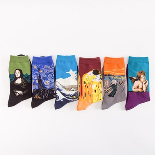 Fashionable Men's Medium Tube Socks Crazy Oil Painting Series Socks Men's Cotton Socks Long Socks