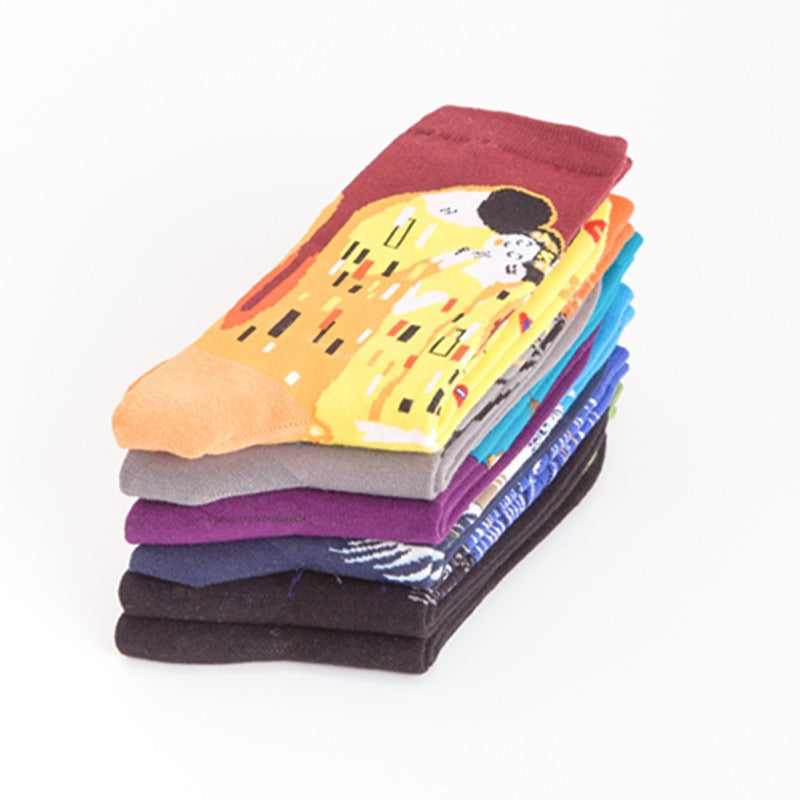 Fashionable Men's Medium Tube Socks Crazy Oil Painting Series Socks Men's Cotton Socks Long Socks